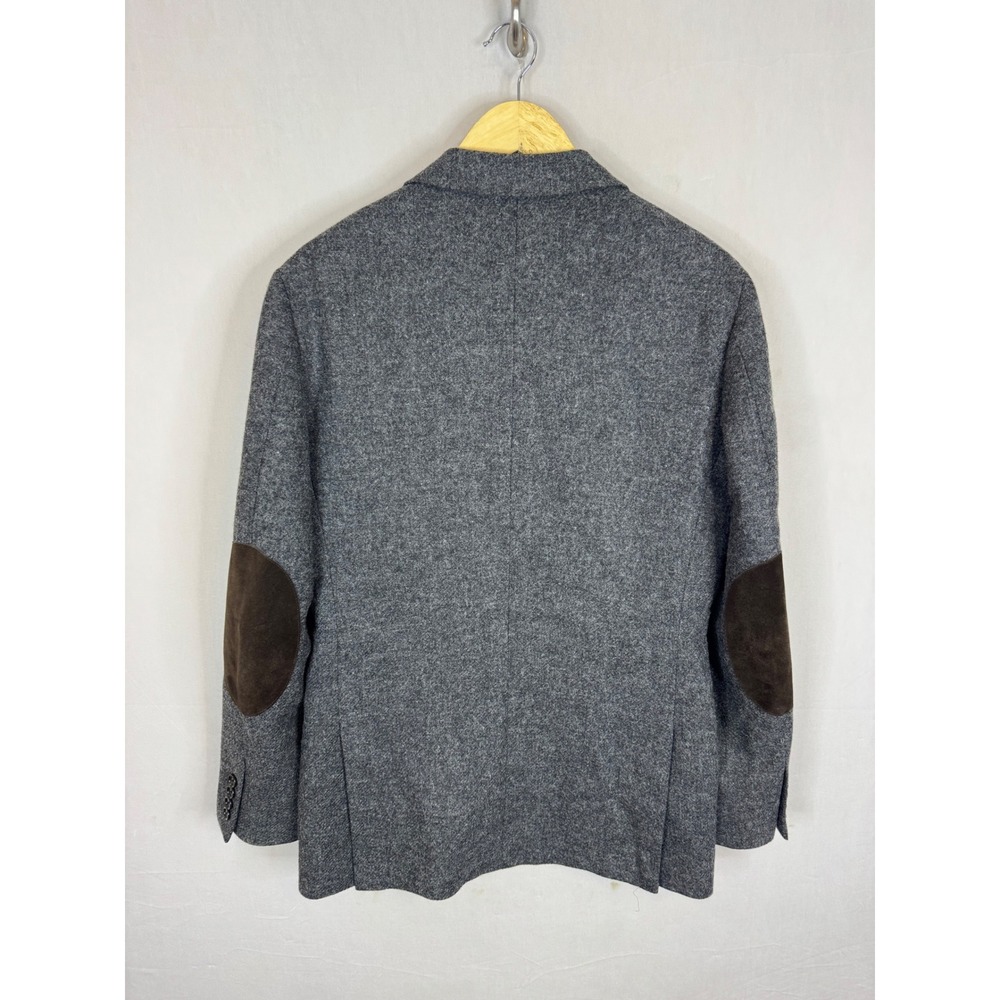 J Crew Abraham Moon Mens 38R Grey Wool Blazer Sport Coat Elbow Patches British - Picture 2 of 10